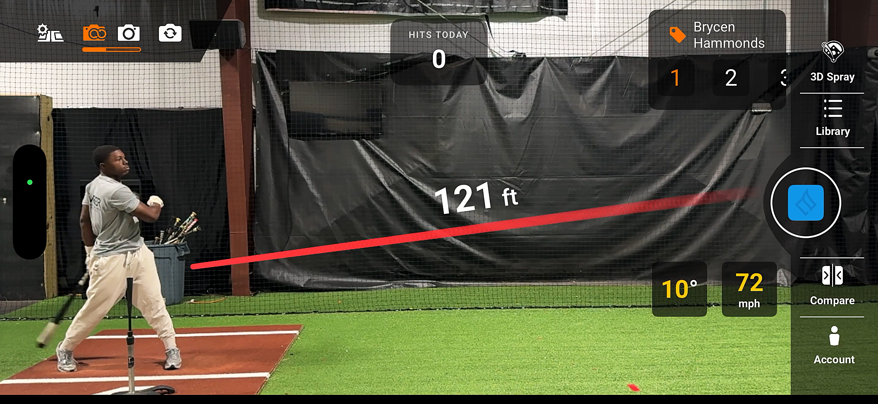 Hitting Analyzer app screenshot showing swing metrics